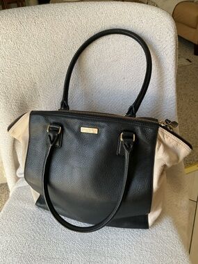 kate spade Black and Cream Pebbled Leather Tote